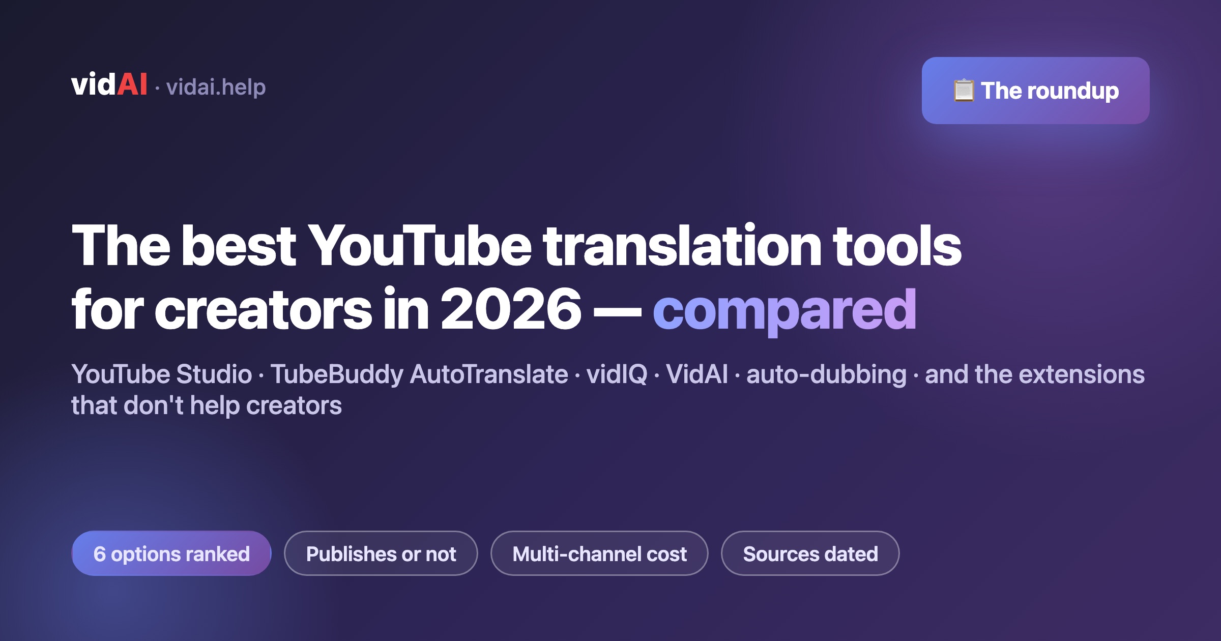 The Best YouTube Translation Tools for Creators in 2026, Compared (Studio, TubeBuddy, vidIQ, VidAI, Auto-Dubbing)