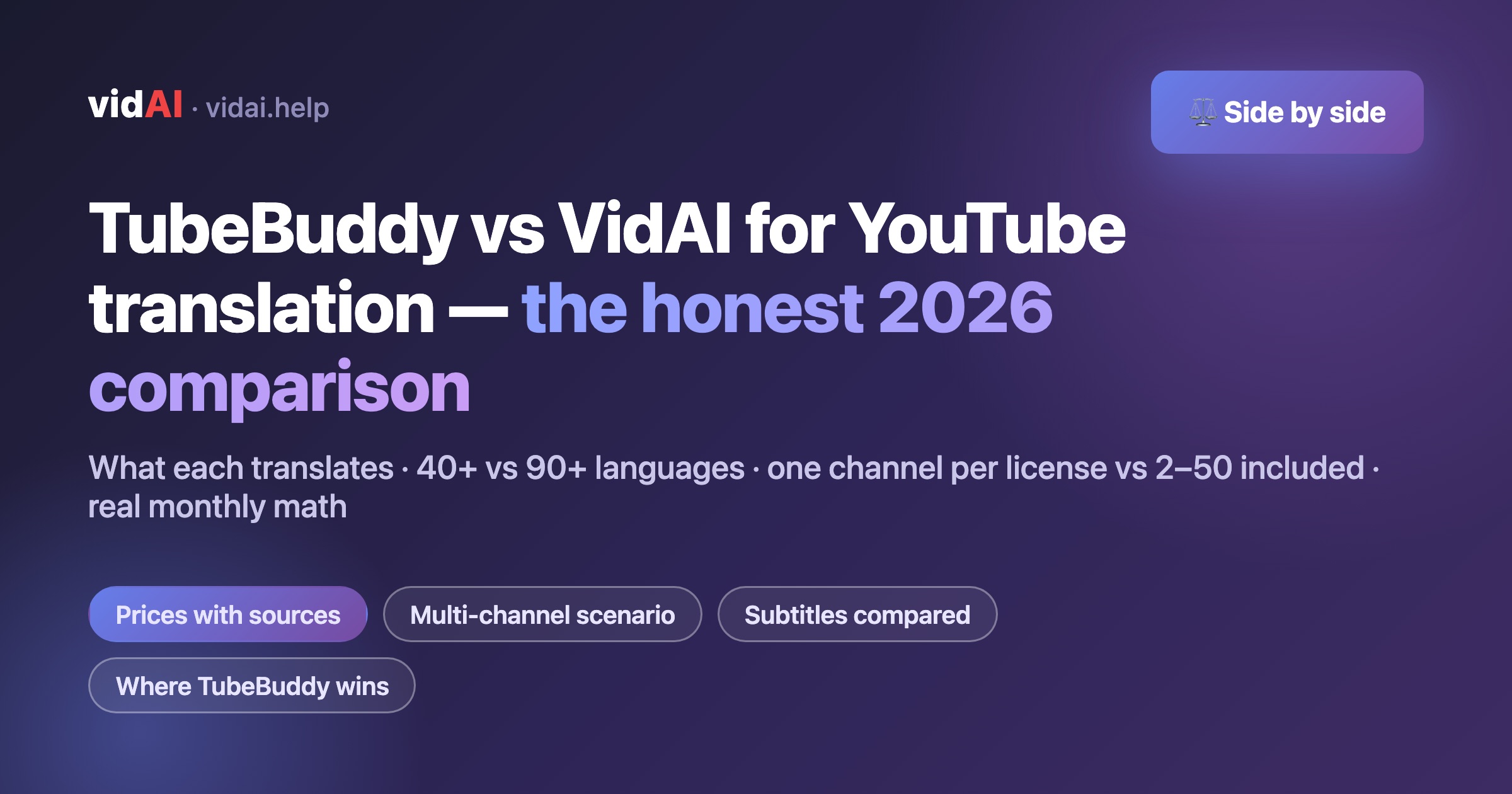 TubeBuddy vs VidAI for YouTube Translation (2026): An Honest Comparison — Features, Channels, Real Cost
