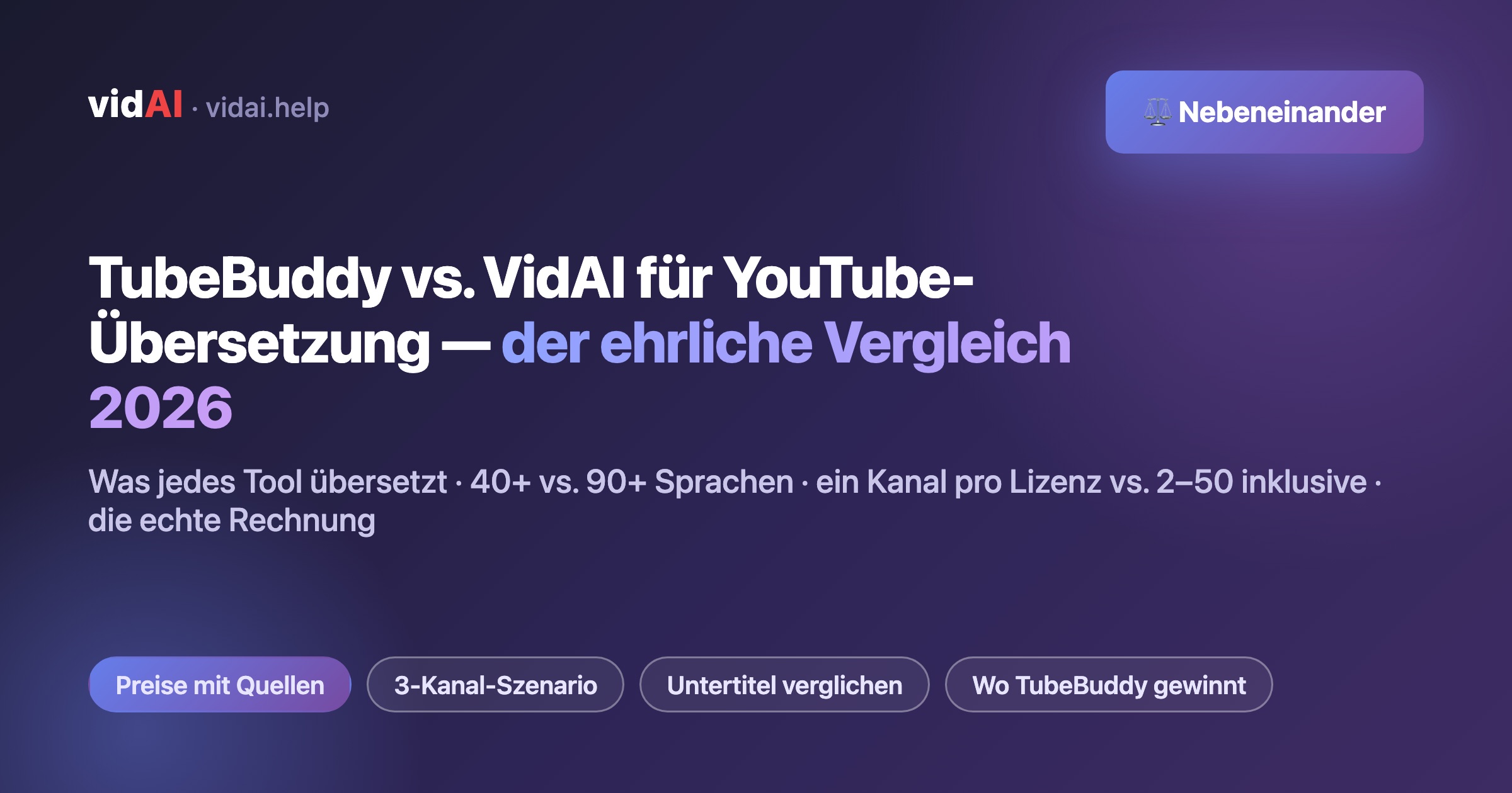 TubeBuddy vs. VidAI für YouTube-Übersetzung (2026): ehrlicher Vergleich — Funktionen, Kanäle, echte Kosten