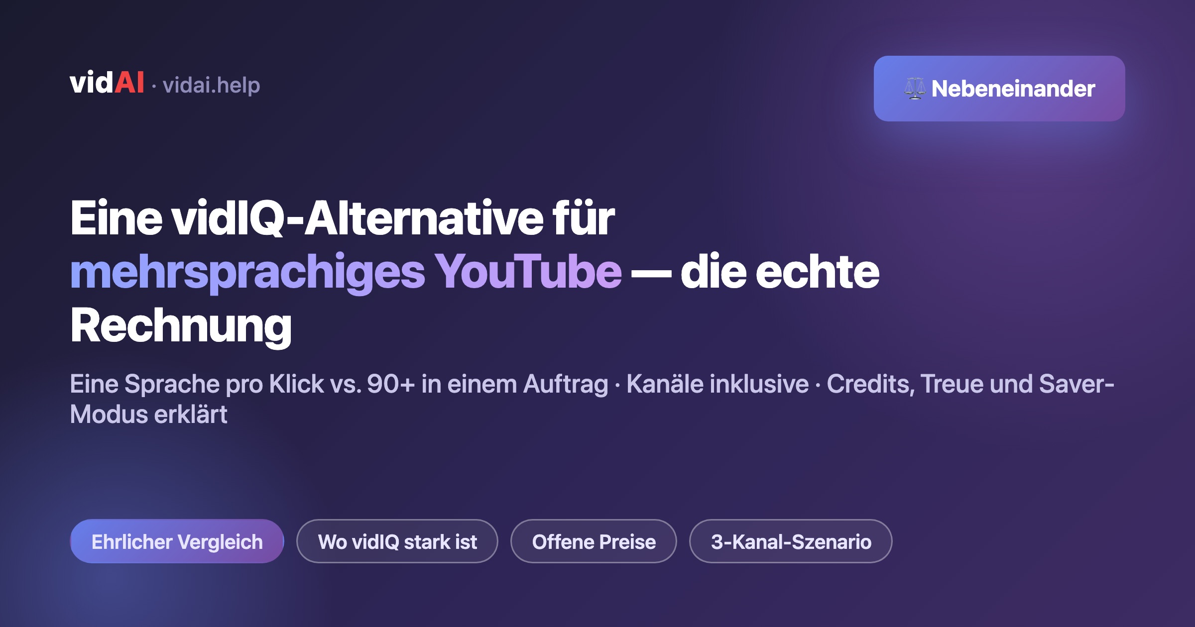 vidIQ-Alternative für mehrsprachiges YouTube (2026): die echte Rechnung für 90+ Sprachen