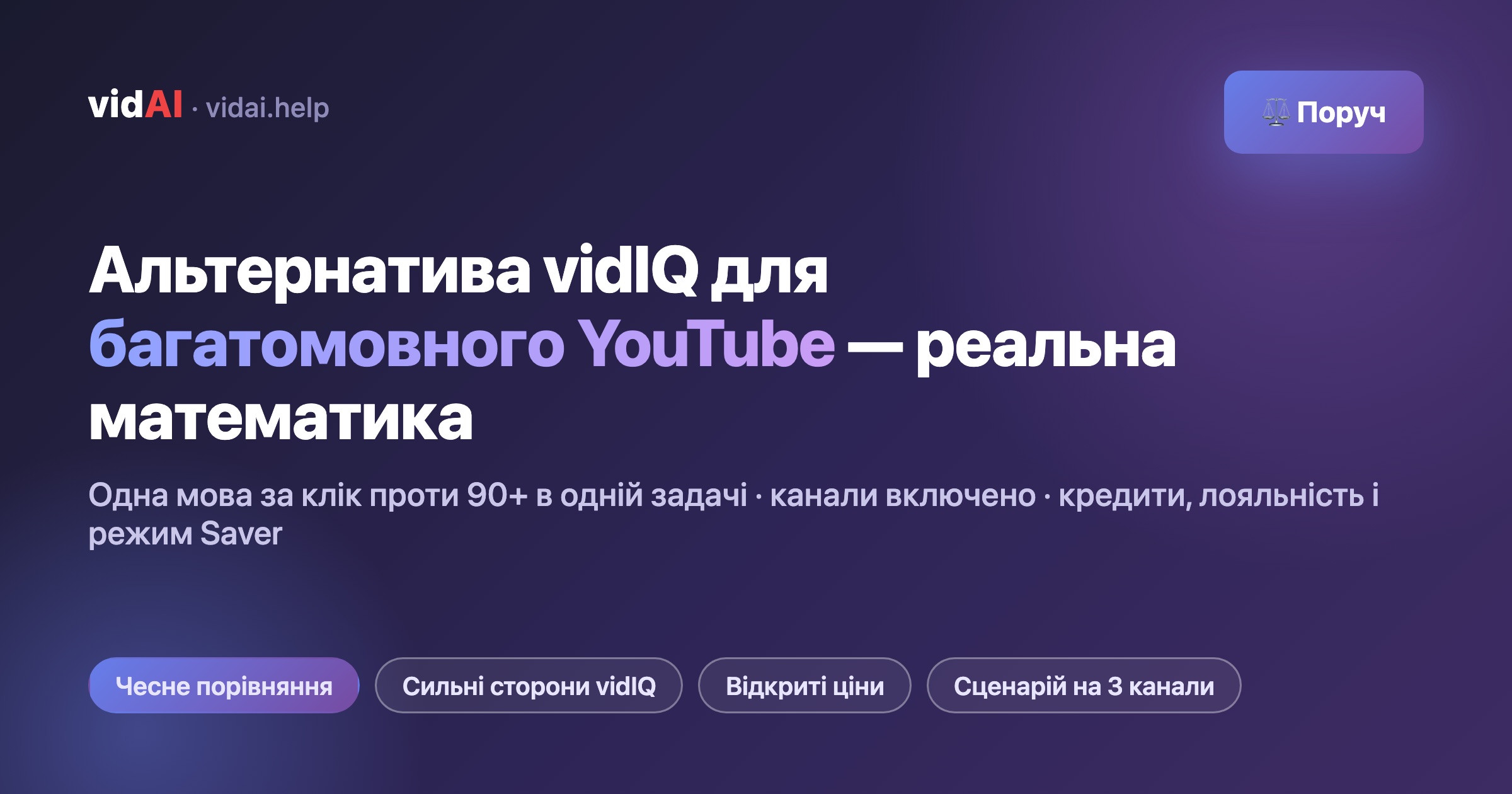 Альтернатива vidIQ для багатомовного YouTube: vidIQ чи VidAI для перекладу назв, описів і субтитрів (2026)