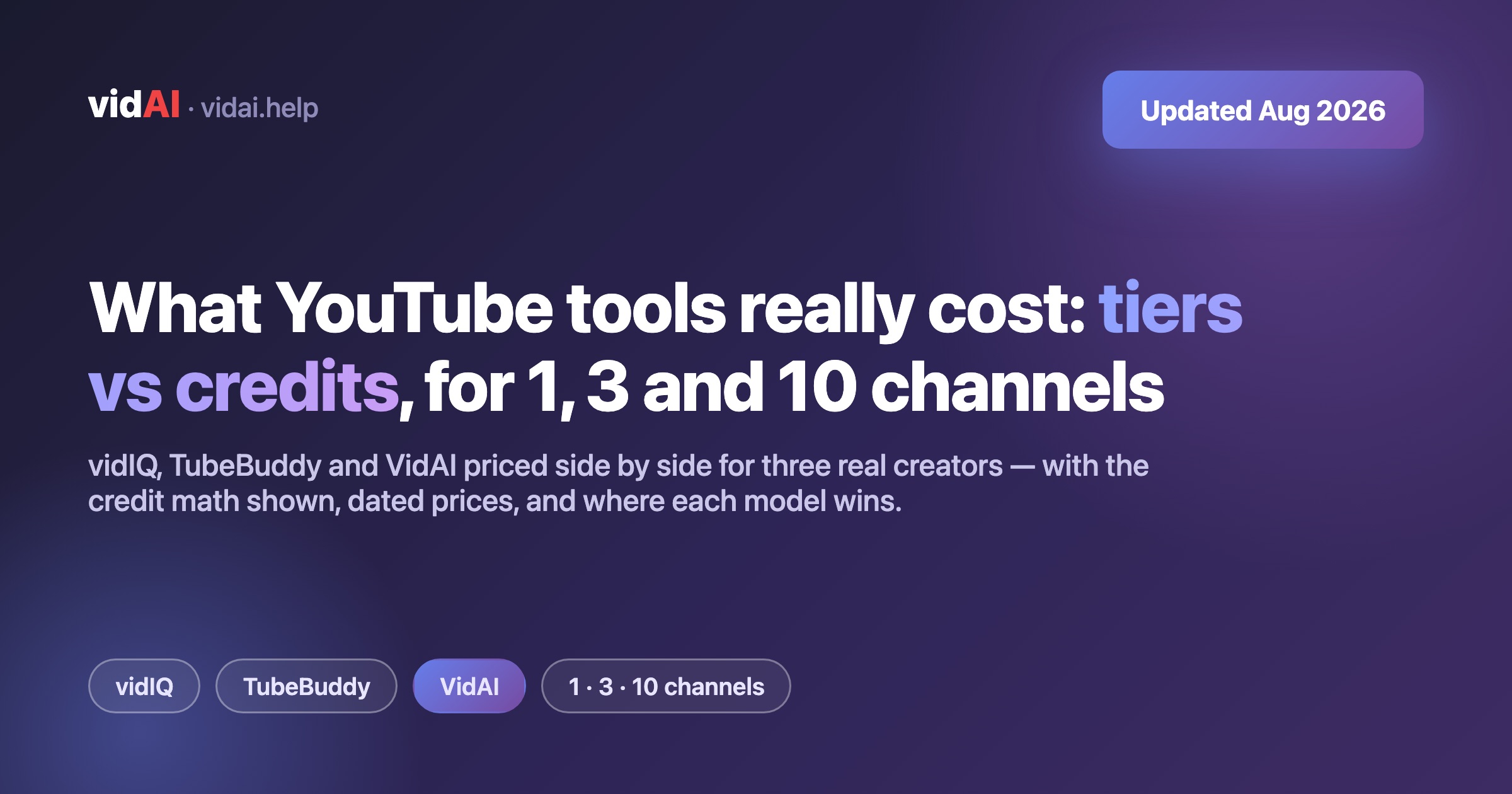 What YouTube Tools Really Cost in 2026: vidIQ vs TubeBuddy vs VidAI — Tiers vs Credits, for 1, 3 and 10 Channels