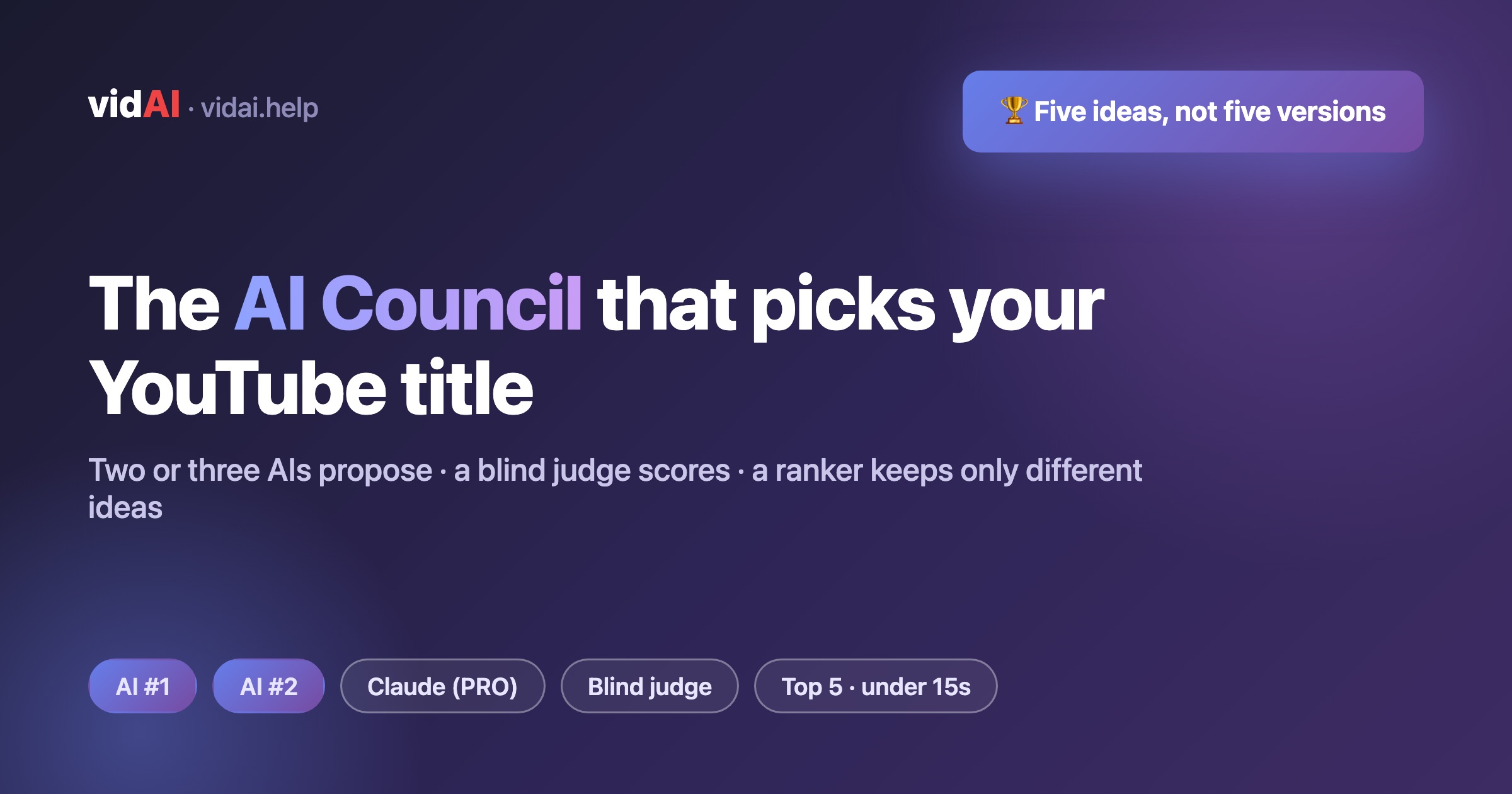 How VidAI's AI Council Picks Your YouTube Title (2 AIs, a Blind Judge, and Why One Model Isn't Enough)
