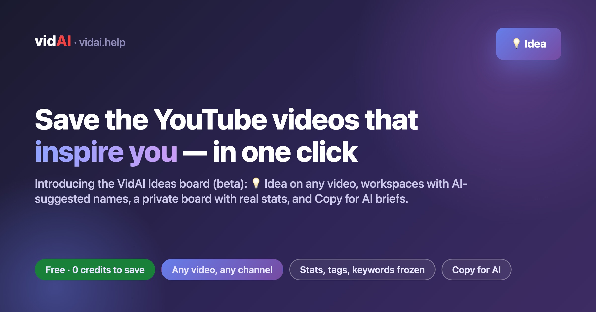 Save the YouTube Videos That Inspire You — in One Click: Introducing the VidAI Ideas Board (Beta)