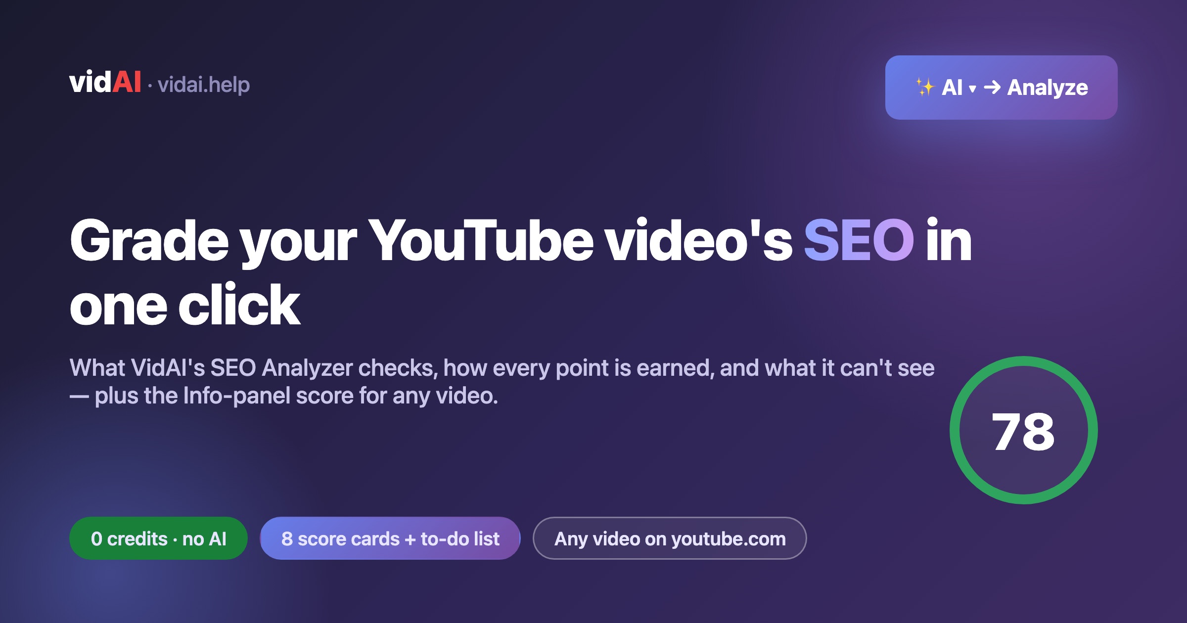 YouTube SEO Checker: Grade Your Video's SEO in One Click with VidAI's SEO Analyzer (Every Point Explained)