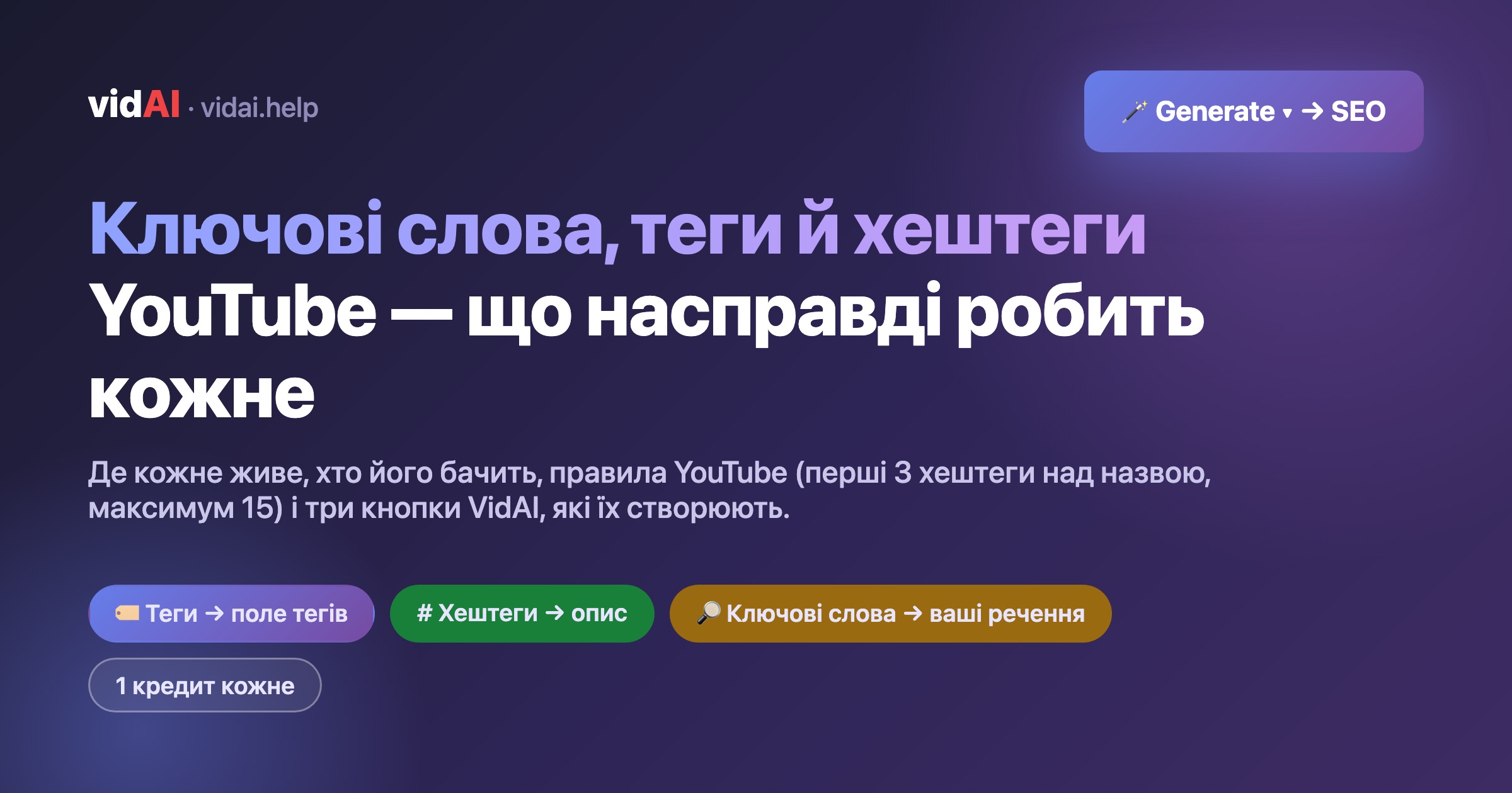 Ключові слова, теги й хештеги YouTube: що насправді робить кожне, правила YouTube і як VidAI створює всі три