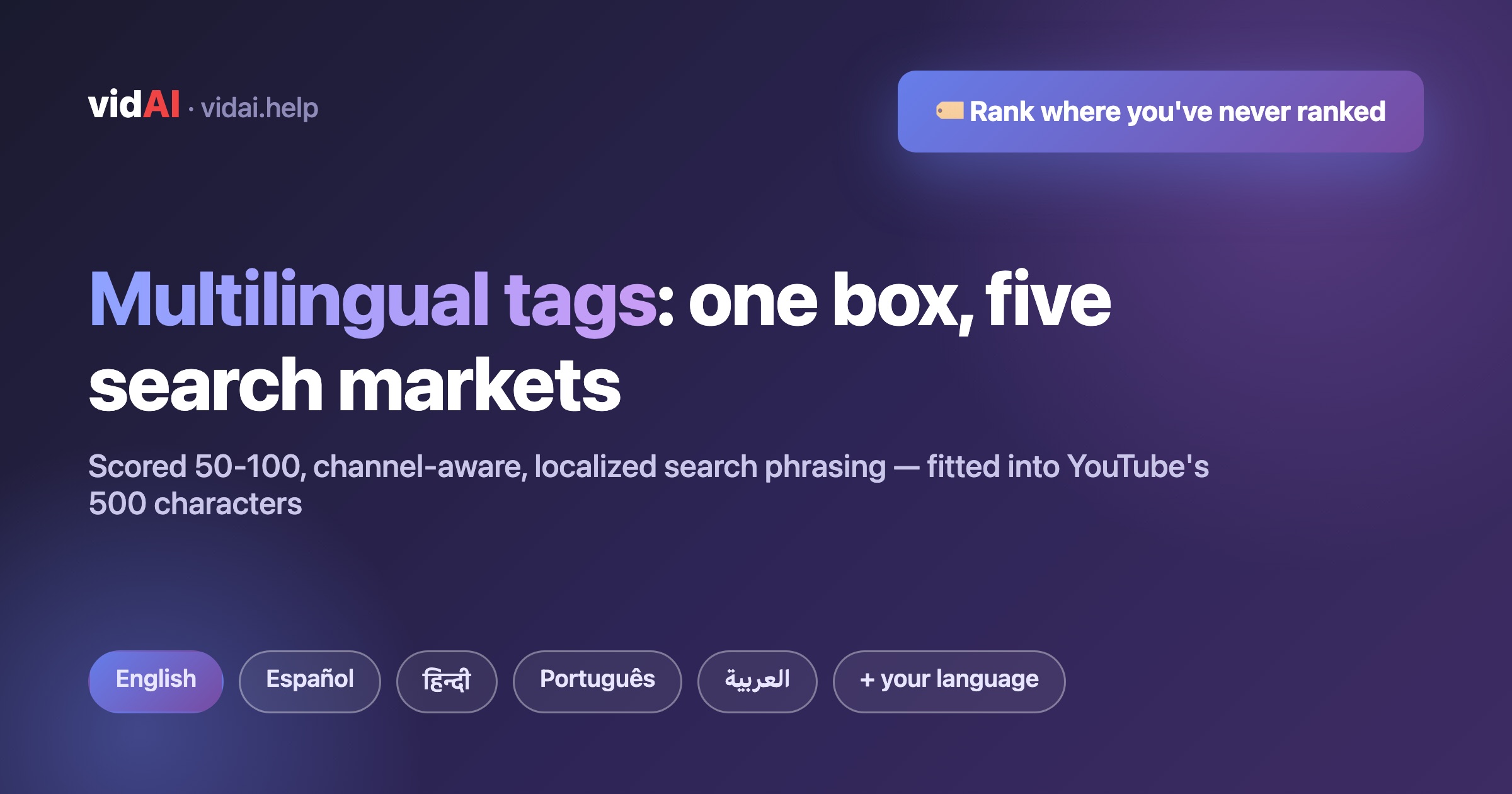 Multilingual YouTube Tags: One 500-Character Box, Five Search Markets (How VidAI Scores and Localizes Tags)